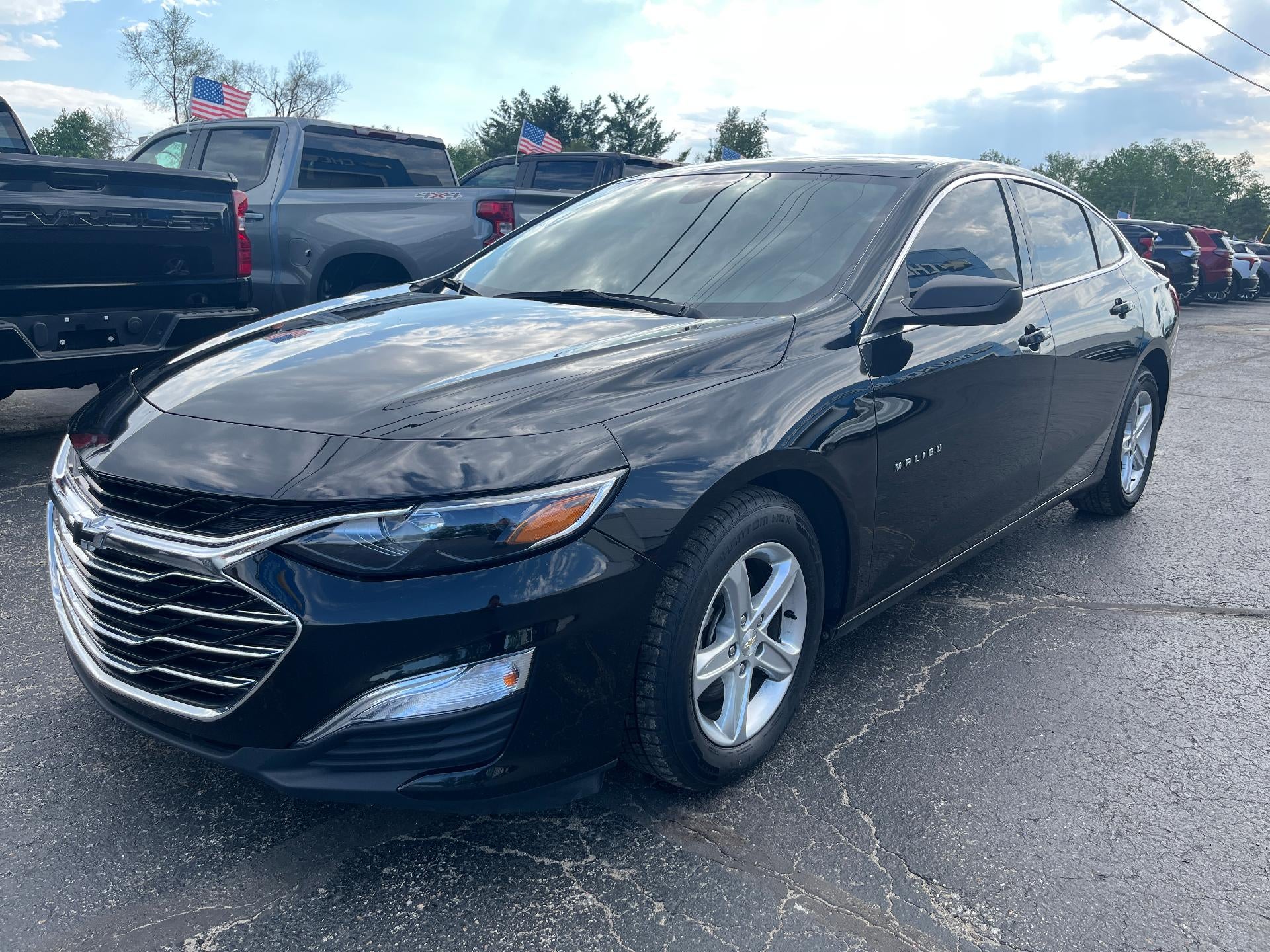 2022 Chevrolet Malibu LS in Mosaic Black Metallic — front three-quarter view