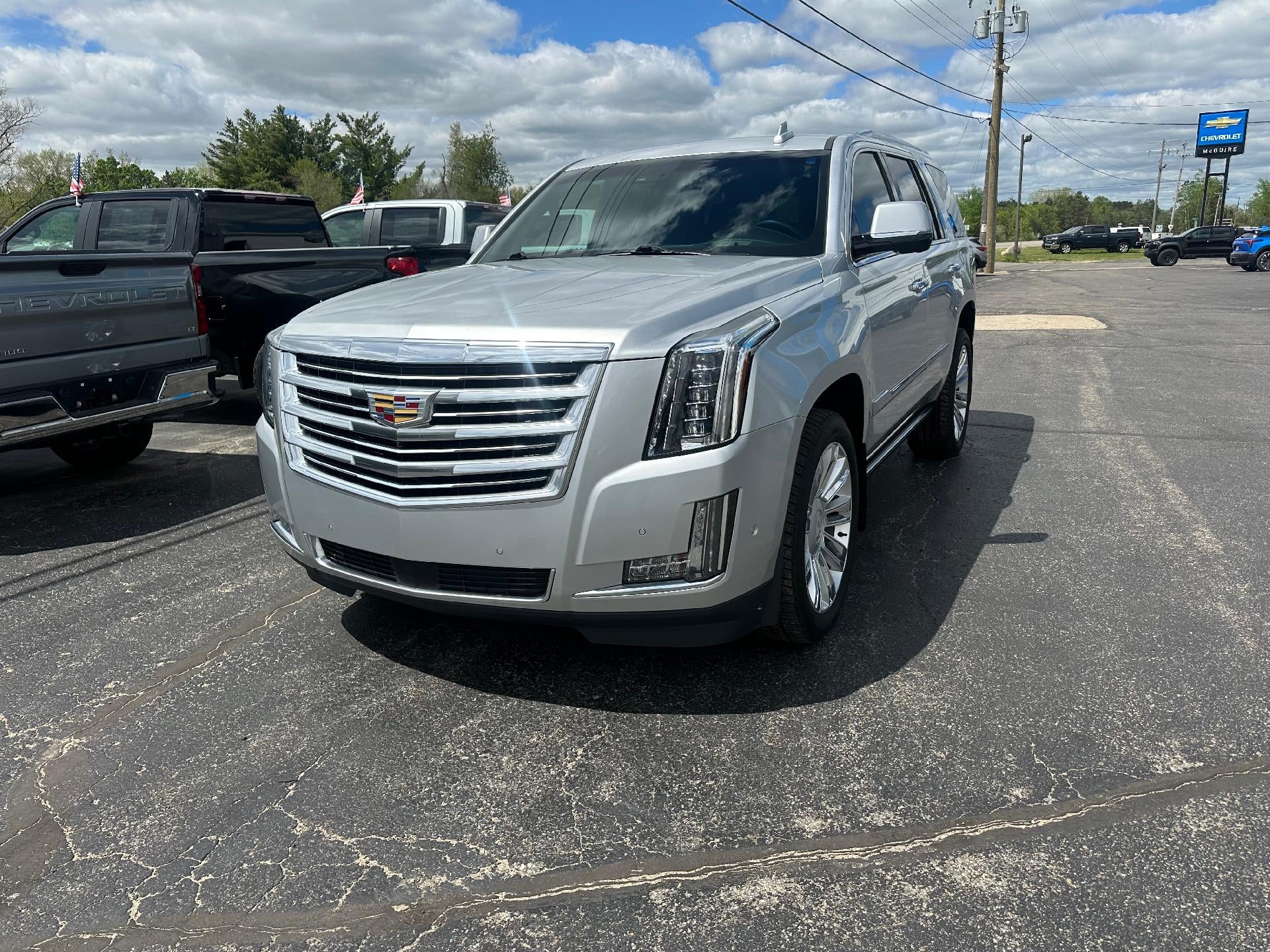 2017 Cadillac Escalade Platinum in Radiant Silver Metallic — front three-quarter view